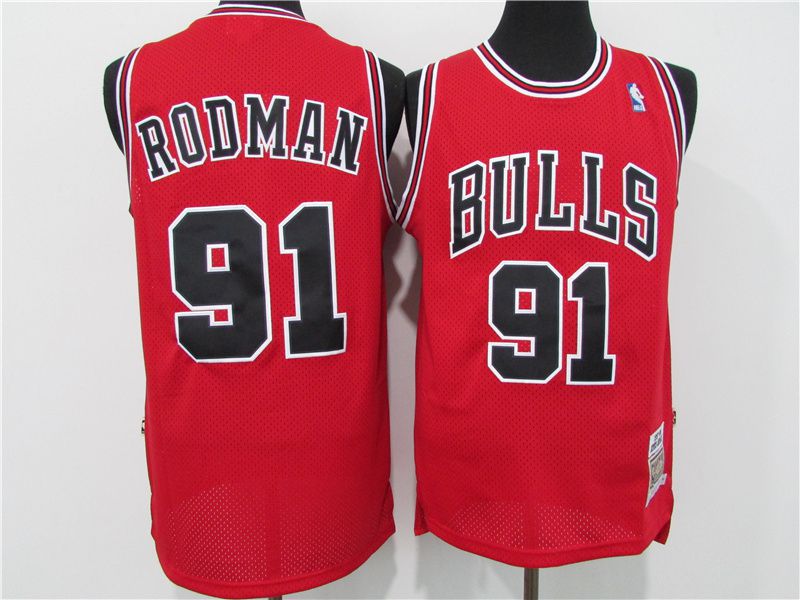 Wholesale Men Chicago Bulls 91 Rodman Red Throwback NBA Jerseys High Quality Jerseys
